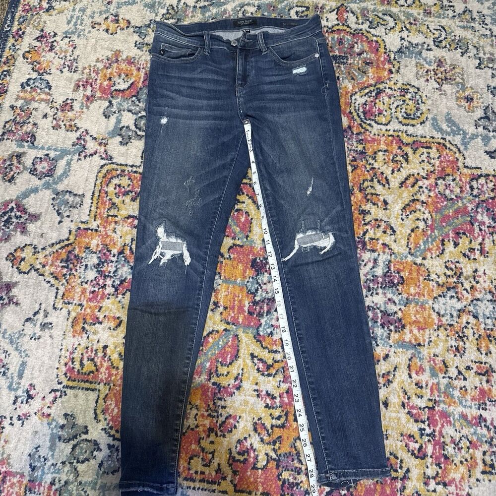 Judy Blue Women’s Dark Wash Blue Denim Skinny Distressed 5-Pocket Jeans size 9